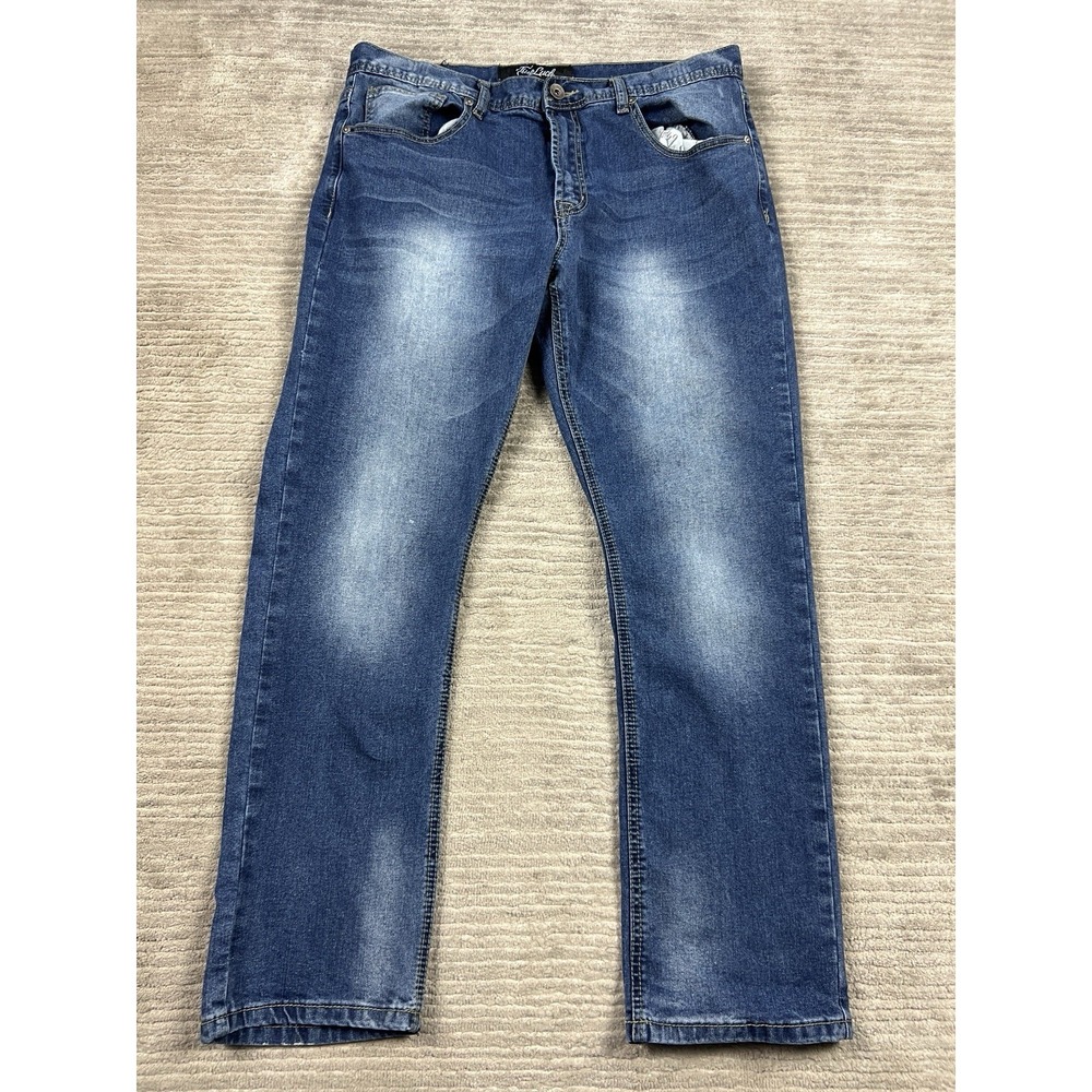 True Luck Jeans Mens 36x30 Blue Denim Medium Wash Cotton Blend Straight Leg‎